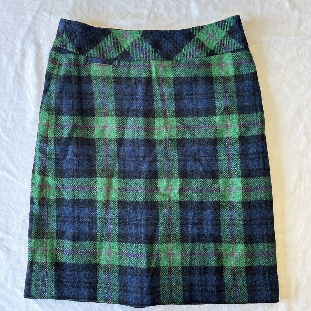 LL Bean Vintage Wool Pencil Skirt Women's 8 Reg Fully Lined 90's Tartan Plaid